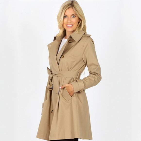 Belted Double Breasted Trench Coat Jacket - Picture 2 of 4